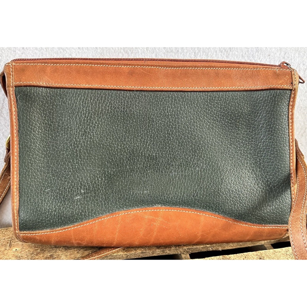 VTG Lands' End Crossbody Purse Leather Dark Green & Tan Pebbled Old Money